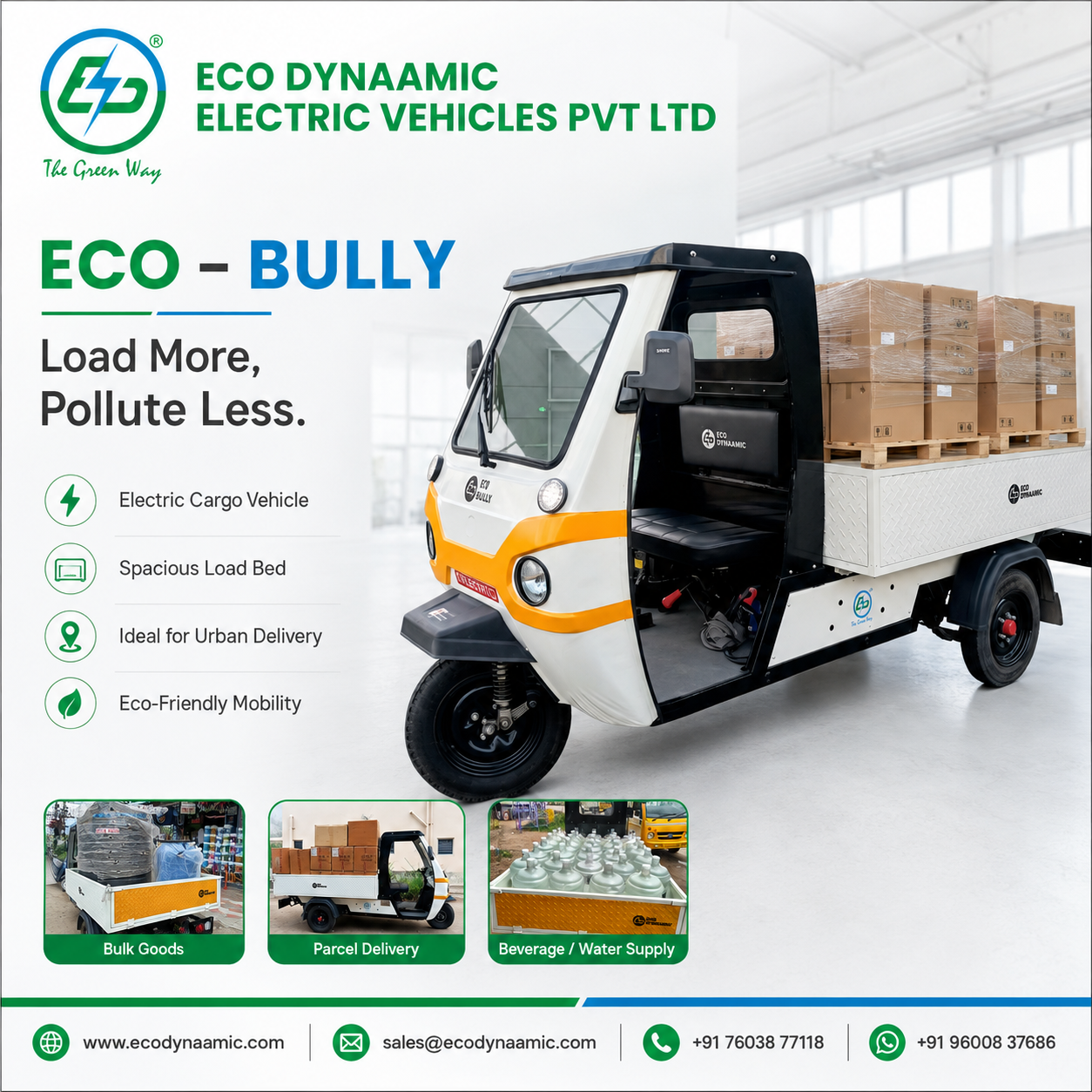 Electric 3 Wheeler Load Vehicle for Urban Delivery